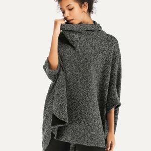 Asymmetrical batwing sleeve high neck sweater
